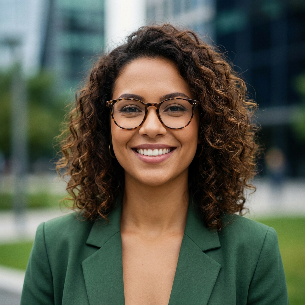 Mulher usando armação de óculos de grau moderna da Ótica Preço Justo